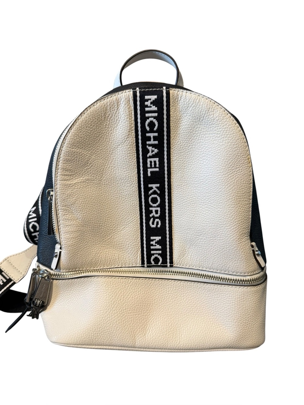 MICHAEL KORS Cream Backpack with Black Logo Stripe